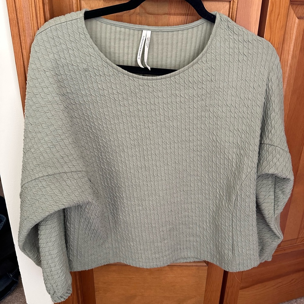 Anthropologie Green Oversized 3/4 Sleeve Sweatshirt